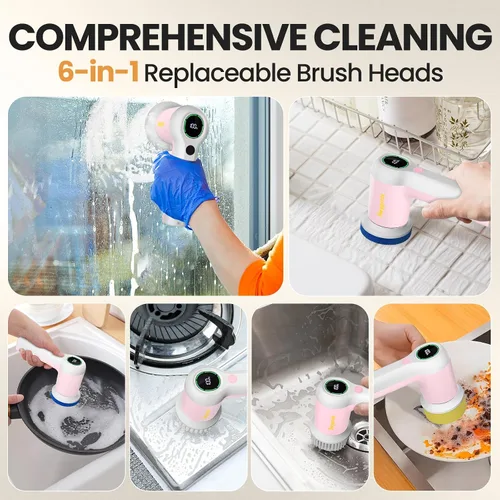 Vista 3 de Electric Spin Scrubber for Bathroom and Shower Cleaning SD-CTB02 2 Speeds Cordless Power Cleaning Brush, 6 Replaceable Brush Heads, IPX7