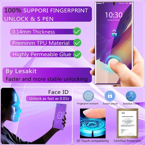 Vista 4 de Lesakit - Protector de pantalla de privacidad antiluz azul para Samsung Galaxy Note 20 Ultra de 6.9 pulgadas con 2 protectores de lente de cámara