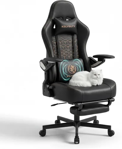 Vista 21 de Silla de escritorio para juegos para computadora, silla de oficina ergonómica de respaldo alto con reposapiés y soporte lumbar, sillas giratorias