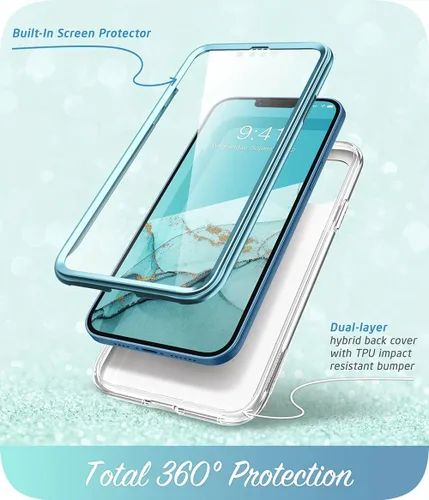 Vista 3 de i-Blason Cosmo Series - Funda protectora delgada de cuerpo completo para iPhone 13 de 6.1 pulgadas (versión 2021), color azul océano