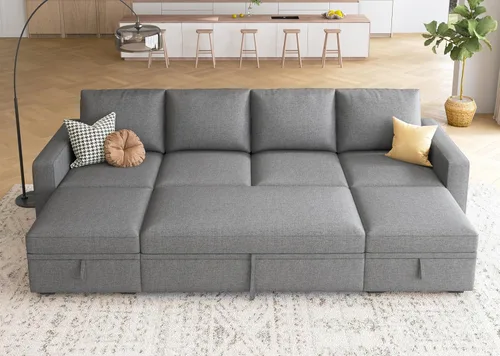 Vista 21 de HONBAY - Asiento individual para sofá cama modular con cama extraíble, sillón sin brazos personalizable para sofá modular, color beige