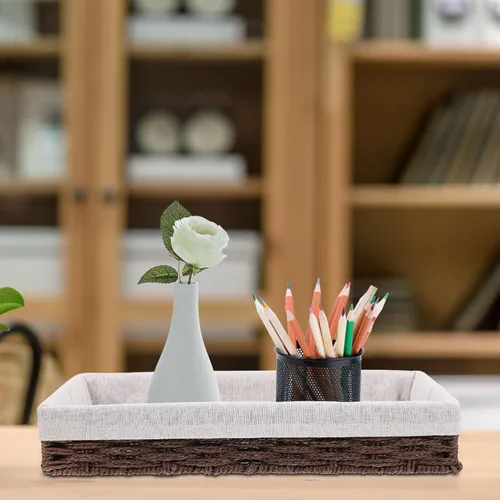 Vista 4 de STOBAZA Cestas de almacenamiento de mimbre, cestas de mimbre de cuerda de papel tejidas a mano, pequeñas cestas rectangulares para organización