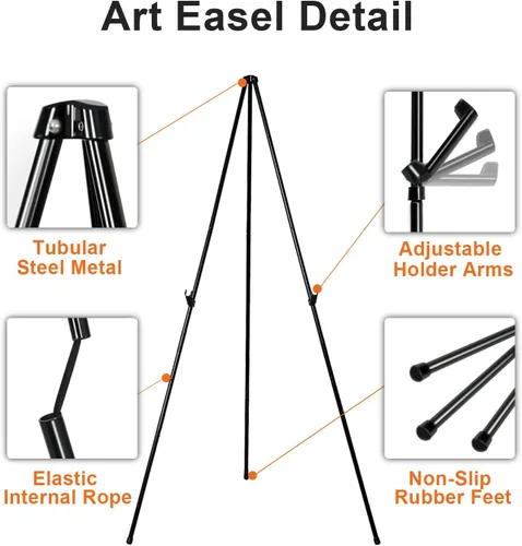 Vista 5 de REALlWAY - Caballete plegable de 63 pulgadas para exhibición, caballete de piso ajustable para artes, imágenes, pinturas, caballete telescópico