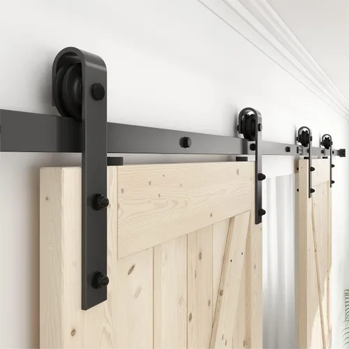 Vista 3 de WINSOON - Kit de accesorios para puerta corredera de estilo granero, estilo antiguo, para puertas individuales/dobles, superficie negra