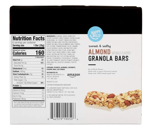 Vista 2 de Marca Amazon – Happy Belly Sweet & Salty, barras de granola de almendra, 1.2 onzas, 6