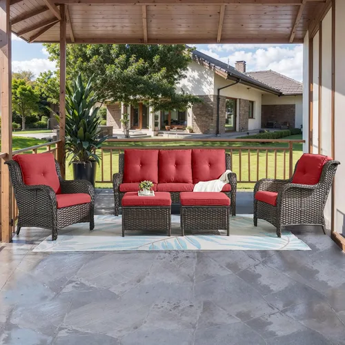 Vista 21 de HUMMUH Juego de 2 sillas de mimbre para patio, sillas de comedor de ratán de polietileno para exteriores, con cojines de asiento de 4 pulgadas