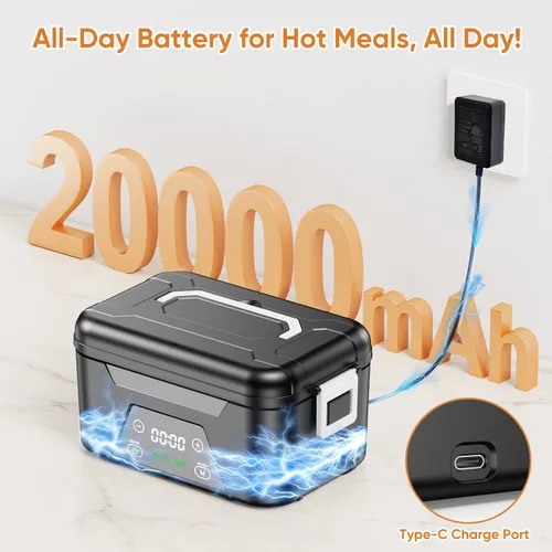 Vista 3 de Fiambrera eléctrica inalámbrica con caja de cristal de hielo, 6.3 tazas con calefacción para hombres con batería de 20000 mAh y calefacción