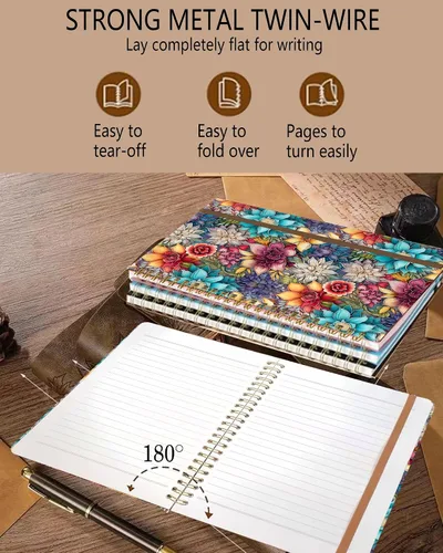 Vista 3 de Cuaderno de Diario en Espiral, Cuadernos Lindos A5 para Mujeres y Hombres, Cuaderno de Tapa Dura con Rayas Universitarias para Trabajo y Toma