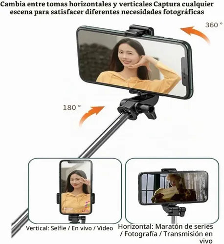 Vista 3 de Trípode para selfie, 3 en 1, extensible y portátil, para iPhone, con control remoto inalámbrico, compatible con iPhone 16, 15, 14, 13, 12, 11 Pro