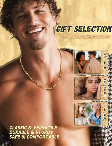 Vista 7 de Jstyle Cuban Link Chain for Men Women 316L Stainless Steel Chain Necklace 3.5mm Non Tarnish Necklaces Black Silver Gold Tone Chains 1618202224262830