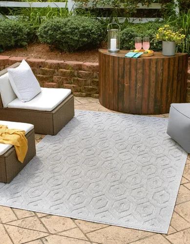 Vista 11 de Unique Loom Outdoor Trellis Textured Collection - Alfombra espacial (2 x 3 pies, rectangular, aguamarina y marfil)