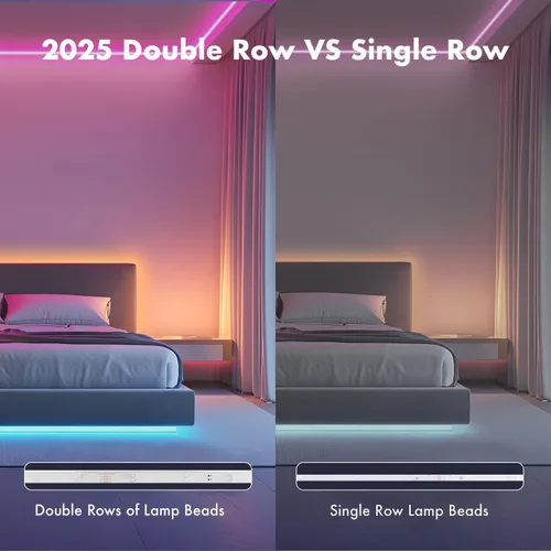 Vista 4 de Tira de luces LED para dormitorio, 2025 doble fila de 30.5 m, 960 LEDs RGB, tiras de luces sincronizadas con música, cambio de color, control remoto