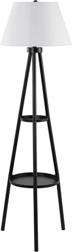 Vista 4 de SAFAVIEH Lighting Collection Dorea - Lámpara de pie moderna con trípode de mesa de doble bandeja, color negro, 63 pulgadas (bombilla LED incluida)