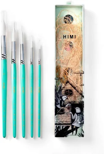 Vista 5 de HIMI Gouache - Juego de 5 pinceles para pintura de acuarela al óleo acrílico, acuarela, cara y cuerpo, bonito regalo, aficionado al arte, adultos