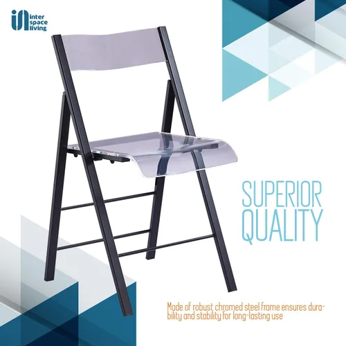 Vista 6 de Kasper Flex - Sillas plegables modernas de acrílico, silla plegable transparente Lucite con marco de acero cromado para interiores, exteriores