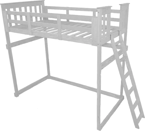 Vista 48 de Furniture Barn USA - Cama tipo loft de tamaño individual con escalera final, pintado de pino negro