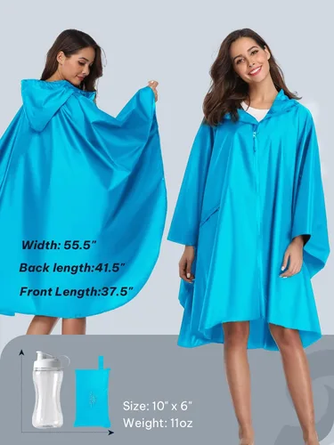 Vista 2 de SaphiRose - Poncho de lluvia unisex impermeable con capucha para mujeres adultas con bolsillos