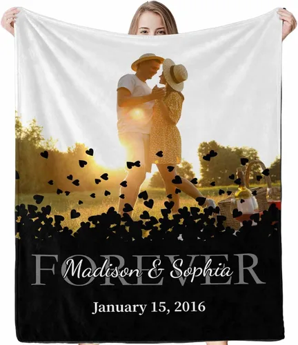 Vista 3 de D-Story Mantas personalizadas con fotos, regalos personalizados para parejas, regalos de aniversario y cumpleaños para esposa, marido, novia, novio