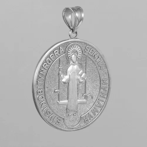 Vista 2 de Colgante de oro blanco macizo de 10 quilates con medalla de San Benito 236 de diámetro
