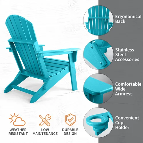 Vista 6 de FUNBERRY Silla plegable Adirondack, sillas de hoguera de HDPE para todo tipo de clima con portavasos para exteriores HDPE All Weather