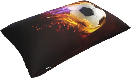Vista 8 de Fundas de almohada de fútbol con estampado de fuego para deportes, para niños, niñas, mujeres, 30 x 20 pulgadas, fundas decorativas con cremallera