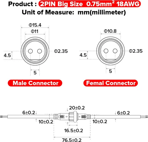 Vista 7 de BTF-LIGHTING Cable de extensión IP65 con conectores macho y hembra en ambos extremos para un solo color 5630 5730 5050, etc. Tira LED de 0.866 in