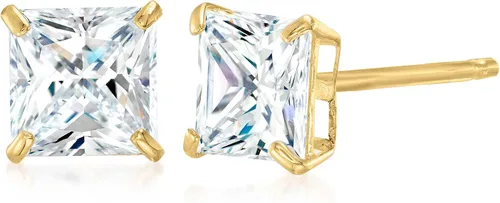 Vista 3 de Ross-Simons Princess-Cut CZ Stud Earrings in 14kt Yellow Gold