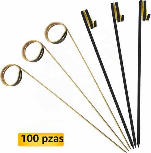 Vista 3 de BLUE TOP Palillos de Cóctel de Bambú 100 PIEZAS Brochetas de Bambú Negro de 4 Pulgadas con Anillo en Bucle, Palillos para Comida, Palillos
