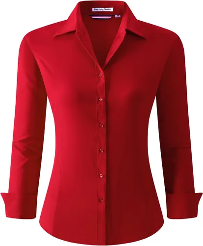 Vista 35 de Esabel.C - Camisa de trabajo con botones de manga larga para mujer, elástica, corte regular