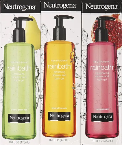 Vista 2 de Neutrogena Rainbath Paquete múltiple de 3, 1 fórmula original, 1 granada y 1 té verde y pera, botellas de 16 onzas líquidas