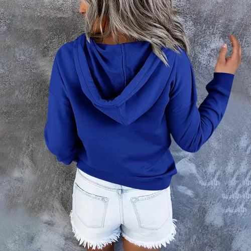 Vista 4 de Sudaderas con capucha para mujer, sudadera casual de manga larga con cordón, ligera, con botones, ajuste holgado
