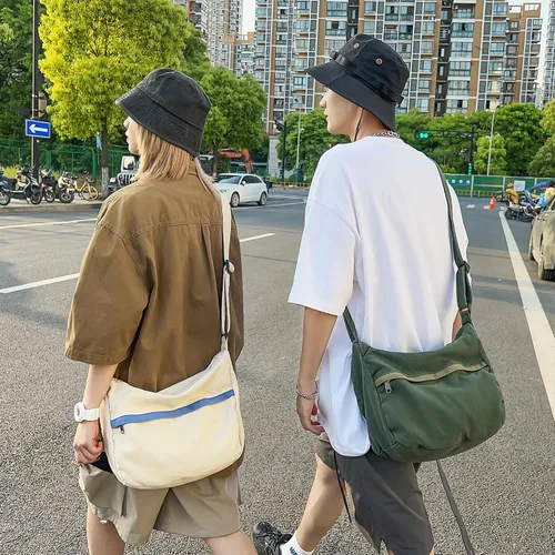 Vista 2 de Bolso bandolera de lona grande con cremallera, bolso bandolera casual para mujeres y hombres