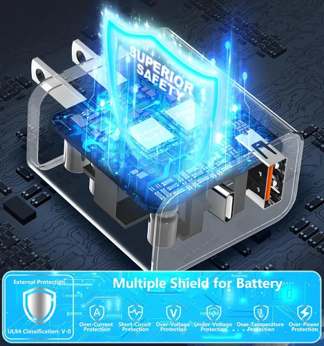 Vista 5 de Cargador para iPhone 17 de carga rápida, 60 W GaN USB-C y USB-A Bloque de cargador de pared con 2 cables USB C a USB C de 6 pies, compatible