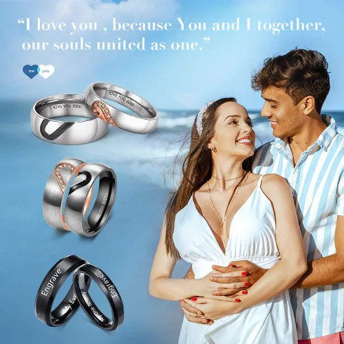 Vista 4 de OPALSTOCK - Juego de anillos de compromiso personalizados para parejas con corazón a juego para él y para ella