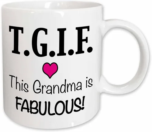 Vista 8 de 3dRose TGIF This Grandma is Fabulous, Pink 11oz Two-Tone Green Mug