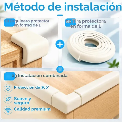 Vista 5 de ZOMPAGO - Protector de bordes de espuma para bebé, seguridad para muebles, 1 rollos + 8 esquinas