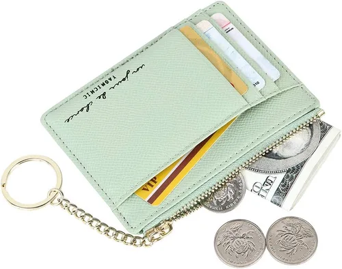 Vista 2 de Cartera delgada y minimalista para mujer, con 8 tarjetas, monedero, llavero con bolsillo frontal