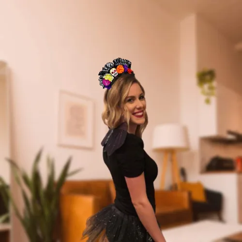 Vista 8 de Needzo Day of The Dead Costume Headband For Women, Dia De Los Muertos, With Sugar Skull and Flowers, Halloween, One Size Fits Most