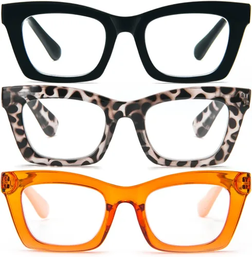 Vista 14 de Gafas de lectura para mujer, estilo Oprah, de gran tamaño, con bisagra de resorte cuadrada, lentes de bloqueo de luz azul