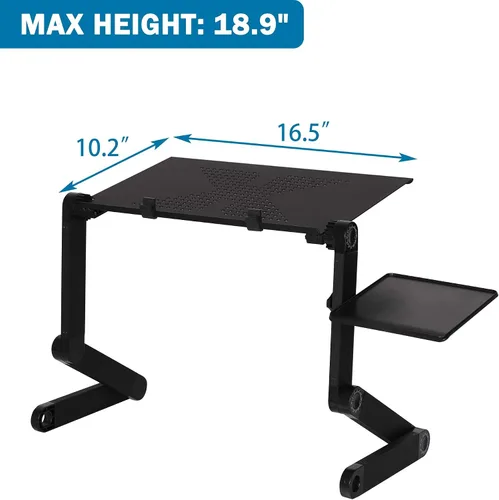 Vista 2 de Escritorio plegable de aluminio para laptop, soporte de mesa portátil ajustable con alfombrilla para mouse, escritorio ergonómico para cama y sofá