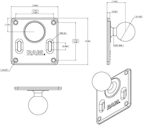 Vista 4 de RAM MOUNTS Placa de montaje VESA con bola de tamaño C de 1.5 pulgadas