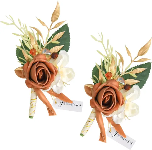 Vista 7 de Lookein Juego de 2 Boutonniere de Boda para Hombre Flores Artificiales Boutonniere de Boda para Novio y Padrinos para Ceremonia de Boda Aniversario