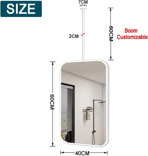 Vista 2 de Bathroom Mirror for Wall, Metal Frame Vanity Mirror with Wall Mount, Ceiling Hanging Makeup Mirror for Bedroom, Living Room, Flaoting Decorative