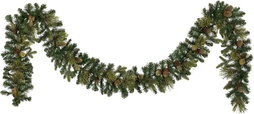 Vista 5 de National Tree Company - Guirnalda de Navidad artificial preiluminada de 9 pies de pino de Carolina, decoración navideña con conos de pino, 100 luces