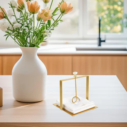 Vista 6 de SHINEOFI Metal Napkin Holder Handle, Square Gold Rustic Napkin Dispenser Rack for Dining Table and Bathroom Decor, Freestanding Iron Tissue Holder