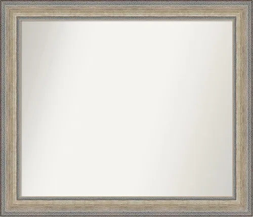 Vista 467 de Amanti Art Espejo de baño plateado para sobre el fregadero, 28 x 37 pulgadas, elegante espejo rectangular de peltre cepillado, marco de madera