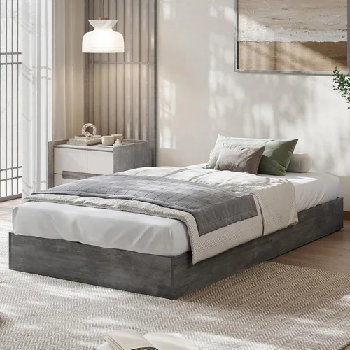 Vista 12 de GarveeHome - Marco de cama con plataforma de madera, marco de cama individual sin cabecero Marco de cama de suelo, diseño de perfil bajo, soporte
