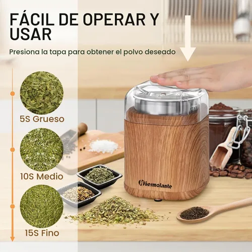 Vista 2 de Hermolante Molinillo eléctrico de especias para hierbas, molinillo eléctrico de 200 W con hoja de acero inoxidable y cepillo de limpieza, molinillos
