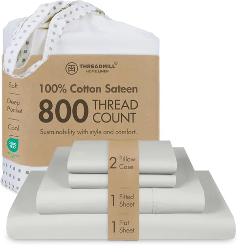 Vista 42 de Threadmill Sábanas para Cama Individual – 800 Número de Hilos Jacquard Celine Gris Oscuro, 100% Algodón Natural Juego de Cama de 3 Piezas a Rayas