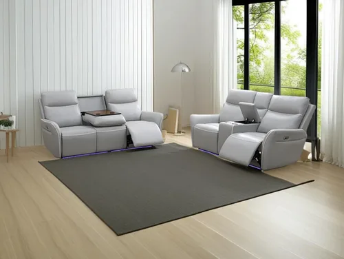 Vista 67 de Juego de sofá reclinable eléctrico, seccional de cuero transpirable beige, juego de muebles de sala de estar, 2 piezas, sofá reclinable eléctrico